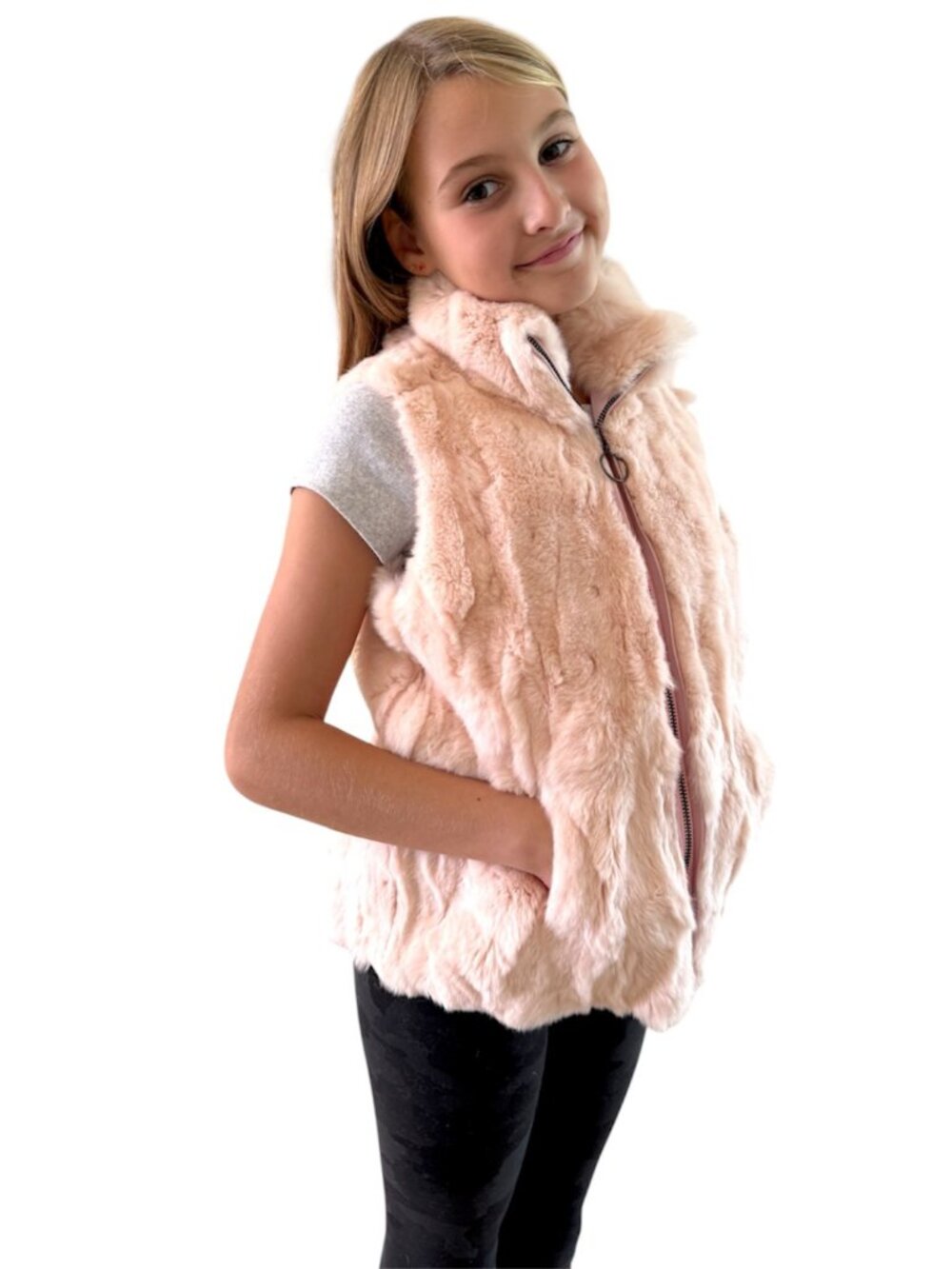 Adrienne Landau Kids Girls Real Rabbit Fur Pink Vest